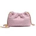 Light purple woven leather shoulder bag with chic chain strap and trendy pleated cloud design. - Hand Woven Cloud Bag (B1849#) / Lotus Pink