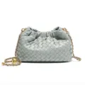 Woven leather shoulder bag for women, stylish cloud crossbody purse with gold chain strap. - Hand Woven Cloud Bag (B1849#) / Agate Grey