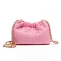 Pink woven leather shoulder bag with gold chain strap, classic pleated cloud design. - Hand Woven Cloud Bag (B1849#) / Ribbon Pink