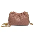 Woven leather shoulder bag for women, stylish chained dumpling clutch in mauve pink. - Mocha Mousse
