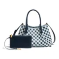 Blaue gewebte Leder-Tasche mit passendem Etui stylische Pendler-Handtasche im Farbblock - Tote Bag (B2383-1#) / Blau-weißes Karo