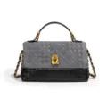 Sac à main tressé gris et noir avec poignée, bandoulière chaîne et fermoir pivotant doré. - Style Y2828 / Gris Chaud