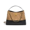 Sac à main tressé en daim et cuir, sac porté épaule marron et noir avec chaîne élégante. - Khaki/Noir