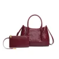 Weinrote Leder geflochtene Handtasche Set mit passender Tasche, elegante Shopper Tasche Variante. - Tote Bag (B2383#) / Burgunderrot