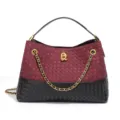 Geflochtene Leder Handtasche in Bordeaux Schwarz Schultertasche Beutel Varianten - Weinrot/Schwarz (Y2820#)