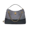 Grau-schwarze gewebte Wildleder Handtasche mit goldener Kette eleganter Schultertasche - Warmgrau/Schwarz (Y2820#)