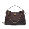 Braune Wildlederimitat geflochtene Handtasche mit Kette, elegante Vintage Schultertasche. - Schokolade/Schwarz (Y2820#)