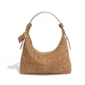 Elegante Wildleder geflochtene Umhängetasche für Damen, schicke Halbmond Handtasche. - Khaki