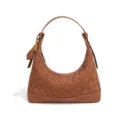 Braune gewebte Wildleder Umhängetasche Hobo Halbmond Handtasche Damen Accessoire Variante - Braun