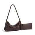 Braune gewebte Leder Hobo Umhängetasche mit kleiner Tasche schicke Damen Achseltasche - Schokoladenbraun