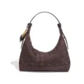 Dunkelbraune gewebte Hobo Schultertasche für Damen, stilvolle Wildleder Halbmond Tasche. - Schokoladenbraun