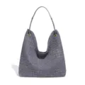 Sac porté épaule en daim tressé gris, variante élégante style hobo, accessoire spacieux quotidien. - Gris chaud
