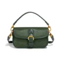 Dunkelgrüne Umhängetasche aus echtem Leder mit Fell, elegante Vintage Bag für Damen. - Smaragd