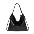 Schwarze geflochtene Ledertasche, elegante große Umhängetasche für Damen im Alltag. - Schwarz (B2583#)