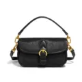Französische Vintage Echtleder Kalbshaar Baguette Umhängetasche für Damen, Luxus Handtasche. - Schwarz