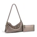 Metallische graue gewebte Hobo Umhängetasche Set mit handgemachtem Leder Design stilvoll. - Gunmetal Grau