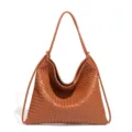 Braune gewebte Lederschultertasche im stilvollen Hobo-Design mit grossem Fassungsvermoegen. - Karamellbraun (B2583#)
