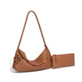 Brown handmade woven shoulder bag for women, stylish hobo underarm bag with a matching pouch. - Caramel Brown