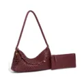 Burgundy woven leather hobo shoulder bag with matching pouch, stylish minimalist dumpling bag. - Ancorra Red