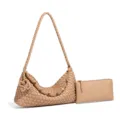Woven leather hobo shoulder bag with pouch chic braided strap minimalist underarm purse - Apricot