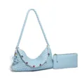 Women hand woven hobo shoulder bag set stylish casual dumpling underarm purse light blue - Airline Blue