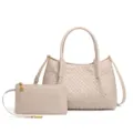 Beige gewebte Leder Handtasche Set mit passender Tasche, elegante Shopper Tasche für Damen. - Tote Bag (B2383#) / Sandfarben