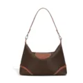 Braune Nylon Hobo Schultertasche lässige minimalistische Achseltasche mit Lederklappe. - Schokolade/Braun