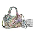 Colorful newspaper woven handbag set with matching pouch and shoulder strap for women fashion - Set (Tote And Pouch) / M / Colorful Poster Newspaper Print