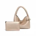 Metallische goldene gewebte Hobo Umhängetasche Set mit passender Clutch Tasche - Champagnergold Stil (B2176#) / Champagnergold (Mit Innentasche)
