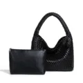 Schwarze gewebte Hobo Tasche PU Leder geflochtene Umhängetasche mit kleiner Tasche Variante - Schwarz Stil (B2176#) / Schwarz (Mit Innentasche)
