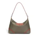 Gruene Nylon Hobo Schultertasche mit brauner Lederlasche und minimalistischem Design Alltag - Olivgrün/Braun