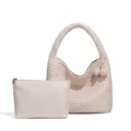 Beigefarbene gewebte Tasche mit Pouch, PU Leder Hobo Schultertasche für Damen, Alltag - Cremeweiß Stil (B2176#) / Cremeweiß (Mit Innentasche)