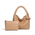 Bruine geweven tote tas met etui, PU leer retro schoudertas voor dagelijks gebruik. - Abrikoos (Met Binnentas)