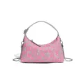 Rosa und graue gewebte Umhängetasche für Damen, trendige Freizeittasche mit Kette. - Rosa-Grau