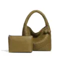 Olijfgroene geweven schoudertas set, kunstlederen hobo shopper met etui voor dames retro. - Mosterdgroen (Met Binnentas)