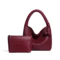 Bordeaux geweven hobo tas set met clutch, stijlvolle PU lederen schoudertas voor dames. - Bordeaux Rood (Met Binnentas)
