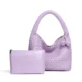 Licht paarse geweven lederen hobo schoudertas met bijpassende etui tas voor dames - Taro Paars (Met Binnentas)