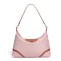 Rosa Nylon Hobo Umhängetasche mit braunem Lederbesatz, lässige Beuteltasche Variante. - Nude Rosa/Braun