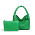 Groene geweven schoudertas en etui set, stijlvolle kunstlederen hobo tas voor dames. - Groen (Met Binnentas)