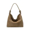 Retro Wildleder Hobo Umhängetasche mit Knotenriemen, große lässige Beuteltasche. - Khaki (Y2351#)