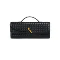 Geflochtene Leder Abendtasche Clutch mit Metallknoten Schnalle und Henkel, elegante Damentasche. - Schwarz