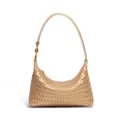 Chic woven leather hobo shoulder bag, stylish crescent design for everyday fashion wear. - Champagne Gold