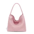Rosa gewebte Schultertasche mit Sternanhänger grosse Kapazität elegante Handtasche - Hellrosa
