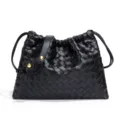 Schwarze Gewebte Leder Umhängetasche Minimalistische Slouchy Crossbody Tasche Damen Handtasche - Schwarz (B2019#)