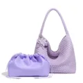 Lila geflochtene Umhängetasche Set mit Kordelzugtasche und Sternanhänger für Damenalltag. - Lila (mit Innentasche)
