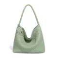 Elegante grüne geflochtene Umhängetasche mit Sternanhänger, große stilvolle Damen Hobo Tasche. - Avocadogrün