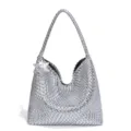 Silberne geflochtene Lederschultertasche, elegante Hobo-Tragetasche mit Sternanhänger. - Silber (Glänzend)