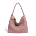 Rosa gewebte Leder Schultertasche Unterarm Tote Handtasche mit Stern Anhänger Alltag. - Lotusrosa