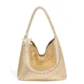 Champagner Gold gewebte Umhängetasche Variante, stilvolles Stern-Anhänger Hobo-Design für Alltag. - Gold (Glänzend)