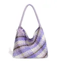 Geflochtene Schultertasche mit Lila-Weiß Muster, Stern-Anhänger Damen Hobo Bag Alltag. - Rosenpflaumen-Violett
